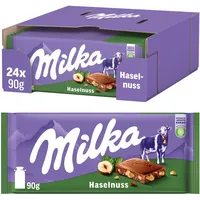 Milka Alpenmilch-Schokoladentafel mit Haselnussstückchen – Tafelschokolade mit knackigen Nussstücken – 24 x 90g