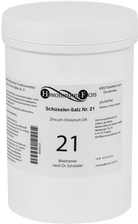 HOMOEOPATHIE FUCHS Schüssler-Salz Nummer 21 Zincum chloratum D6 Biochemie