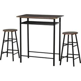 Homcom Bartisch Set 3-teilig Esstisch mit 2 Barhocker Essgruppe Küchentisch und Stühle Stehtisch und Barhocker mit Lagerregal Metall 80 x 50 x 90 cm Schwarz