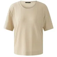 Oui T-Shirt mit geripptem Rundhalsausschnitt, Beige, 42