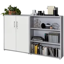 BMG Möbel Schrankwand Office Edition abschliessbarer Aktenschrank Büroschrank Büromöbel Regal in Lichtgrau/Weiß Matt... (Set 1 niedrig)