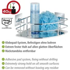 Wenko Turbo-Loc® Edelstahl Eckablage Quadro, rostfrei, Befestigen ohne Bohren, Edelstahl 27.5 x 10 x 19.3 cm,