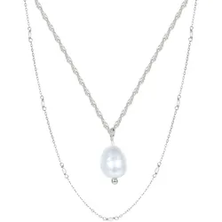 Hey Happiness Perlenketten-Set 2er 925 Sterlingsilber Silber Damen 