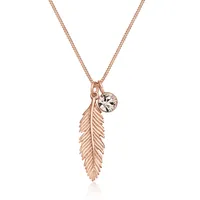 Elli Halskette Feder Boho Anhänger mit Kristall 925 Sterling Silber Rosévergoldet