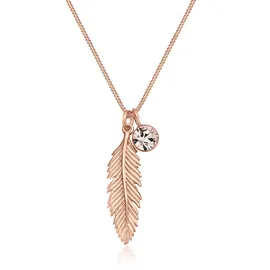 Elli Halskette Feder Boho Anhänger mit Kristall 925 Sterling Silber Rosévergoldet