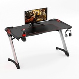 eXcape Gaming Tisch Z12 ULTRA mit LED/RGB Beleuchtung 120cm Breit, Carbon-Optik, Schreibtisch Gaming, Gamingtisch Getränkehalter, Kopfhörerhalter...