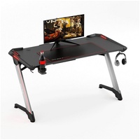 eXcape Gaming Tisch Z12 ULTRA mit LED/RGB Beleuchtung 120cm Breit, Carbon-Optik, Schreibtisch Gaming, Gamingtisch Getränkehalter, Kopfhörerhalter...