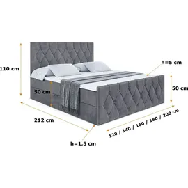 altdecor Boxbett, VELANTO-Z - 160 x 200 - H3 - Dunkelgrau