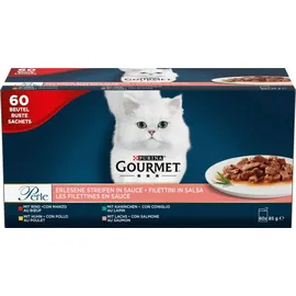 Purina Gourmet Perle Еrlesene Streifen mit Huhn, Rind, Lachs & Kaninchen 60 x 85 g