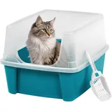Iris Ohyama Katzenklo mit Schaufel, bis 7 kg, Blau, offen, ohne Deckel, Katzentoilette, hoher Abnehmbarer Rand, Für große Katzen, Kätzchen, Toilet, XXL Toilette, BPA-frei, Cat Litter Box, CLH-12