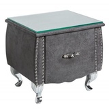 Casa Padrino Art Deco Nachttisch mit Schublade und Glasplatte Antik Grau / Silber 47 x 41 x H. 45 cm - Schlafzimmermöbel