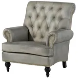 Massivmoebel24 Sessel Chesterfield Leder 84 x 84 x 94 cm Grau