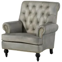 Massivmoebel24 Sessel Chesterfield Leder 84 x 84 x 94 cm Grau