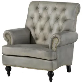 Massivmoebel24 Sessel Chesterfield Leder 84 x 84 x 94 cm Grau