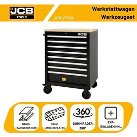 JCB Werkstattwagen Stahl 8 Schubladen Holzarbeitsplatte bestückt