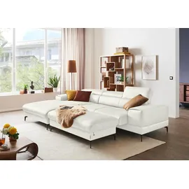 W.Schillig Ecksofa "Piedroo, Designsofa mit tollem Sitzkomfort, elegant und bequem, L-Form", weiß (weiß z59), B:303cm H:70cm T:193cm, Longlife Xtra-Leder Z59: Glattleder mit modischer Prägung.