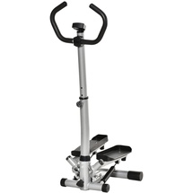 Homcom Stepper mit Handgriff Fitness Heimtrainer für Zuhause klein Fitnessgerät für Bein- und Po-Training mit LCD-Bildschirm einstellbare Geschwindigkeit Metall ABS Schwarz+Silber 55 x 53 x 118-128 cm