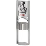 Proregal Robuster Standascher mit Schutzdach Werbefläche für Aussenbereich 15 Liter, HxBxT 180 x 58 x 35 cm Edelstahl
