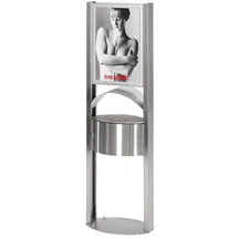 Proregal Robuster Standascher mit Schutzdach Werbefläche für Aussenbereich 15 Liter, HxBxT 180 x 58 x 35 cm Edelstahl