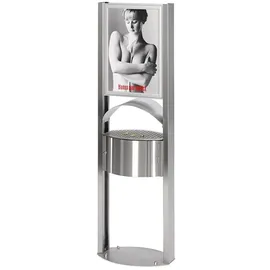Proregal Robuster Standascher mit Schutzdach Werbefläche für Aussenbereich 15 Liter, HxBxT 180 x 58 x 35 cm Edelstahl