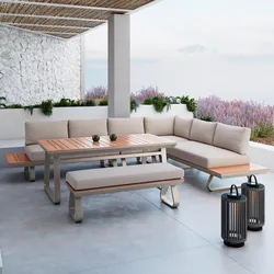 Dining-Loungeset Emma Creme Aluminium/Textil + Abdeckung
