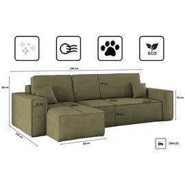kaiser möbel Ecksofa mit schlaffunktion und bettkasten, Sofa, L-form, Couch, L-form BEST Poso Dicker Cord, Olive Links