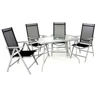VCM 5-tlg. Set Gartenmöbelset Klappstühle Gartengarnitur Glastisch Sitzgruppe Garten-Set
