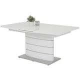 Die Möbelfundgrube® Säulen-Esstisch ANASTASIA 160 - 200 cm ausziehbar / weiß hochglanz / Synchronauszug, Einlegeplatte / Tischplattenstärke 23 - 28 mm weiß