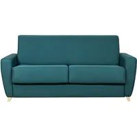 Skandinavische Schlafcouch in Entenblau mit Matratze 18 cm GRAHAM
