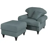 furn.design Sessel Set in grau Landhaus Loungesessel inklusive Hocker - Grau