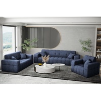 Fun Möbel Polstergarnitur Sofaset Designersofa NANCY 3-2-1 in Stoff Harmony, (Set, 3-tlg., inkl. 5 Zierkissen), Rundumbezug blau