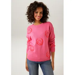 Strickpullover, mit eingestrickten Smileys, Gr. 40, pink-rot, , 86394468-40