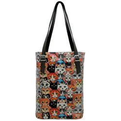 Umhängetasche DOGO "Damen Tall Bag Cat Audience Vegan Damen Handtaschen (Fashion) /", Damen, Gr. B/H/T: 40cm x 34cm x 10cm OneSize, bunt (mehrfarbig), Lacklederimitat, Taschen, Vegan