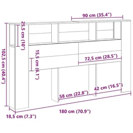 vidaXL Kopfteil Schrank Schwarze Eiche 180 x 18.5 x 102.5 cm