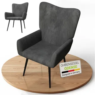 Juskys Ohrensessel Odense Cord 68 x 95 x 73 cm Grau ohne Hocker 