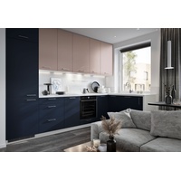 L-Form Küchenzeile BONN 335x155cm weiß - rosé kupfer marineblau matt 80281143