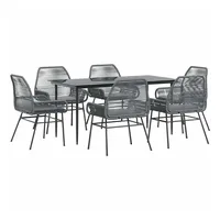 VidaXL 7-tlg. Garten-Essgruppe mit Kissen Grau Poly Rattan Glas