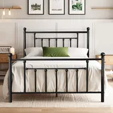 VECELO Bettrahmen 140 x 200 cm, Metallbett mit Hohem Kopfteil, Moderner Minimalistischer Doppelbett für Schlafzimmer Gästezimmer Viel Stauraum unter dem Bett, Schwarz