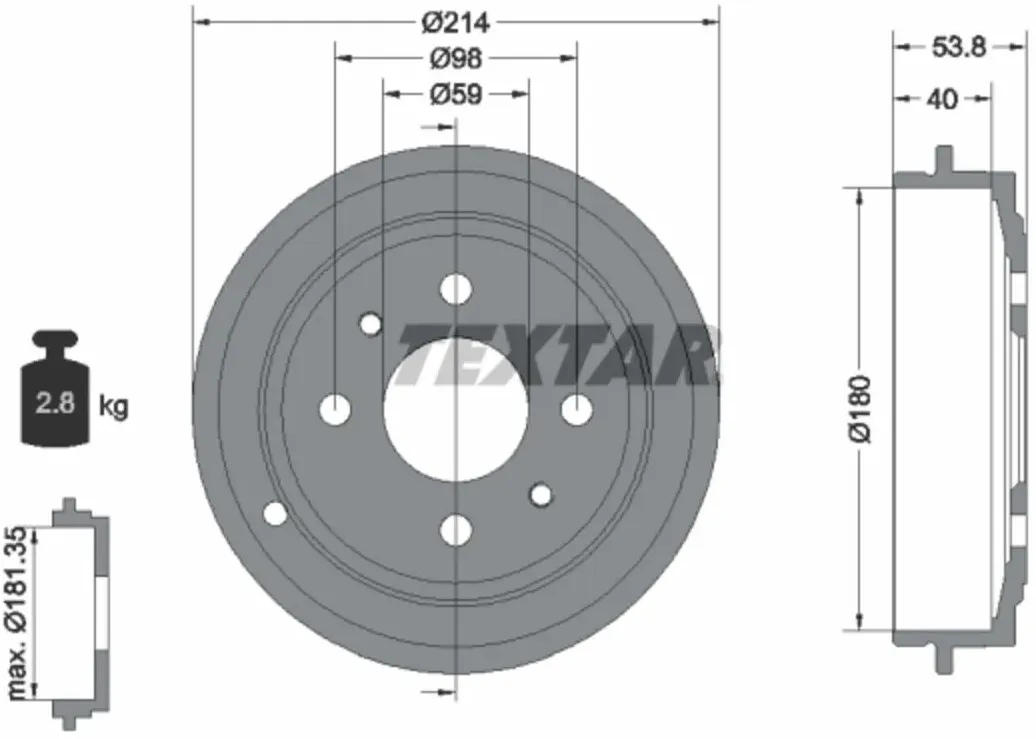 Tambour de frein TEXTAR 94014800