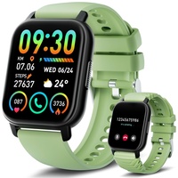 Poounur Smartwatch Herren Damen mit Telefonfunktion, 1,85" Smart Watch, 112 Sportmodi Fitnessuhr Damen Herren mit Schrittzähler Pulsmesser Schlafmonitor IP68 Wasserdicht für IOS Android, Grün