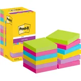 Post-it Super Sticky Notes, Farbig, Vorteilspackung mit 12 Blöcken, 90 Blatt pro Block, 76 x 76 mm Mehrfarbig, liniert (7.5 x 7.5 cm)