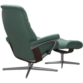 Stressless Relaxsessel STRESSLESS "Sunrise", grün (aqua grün paloma), B:79cm H:103cm T:73cm, Leder PALOMA: PALOMA ist ein durchgefärbtes Semianilin-Möbelleder mit natürlicher Narbung., Sessel, Relaxsessel, mit Hocker, mit Cross Base, Größe S, M & L, Holzakzent Braun