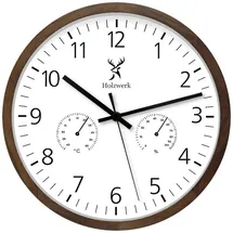 Holzwerk Wanduhr Braun, Weiß, Schwarz, Holz Glas, Metall, Holz Optik, Rund, 30x30x4.2 cm, CE, Thermo-Hygrometer, Dekoration, Uhren, Wanduhren