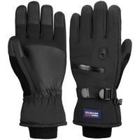 BRUBAKER Skihandschuhe Thermo Handschuhe für Ski Snowboard Wintersport (mit Reißverschluss-Tasche) Wasserdicht und Winddicht – Winterhandschuhe für Herren und Damen - Extra Warme Snowboardhandschuhe schwarz L/XL