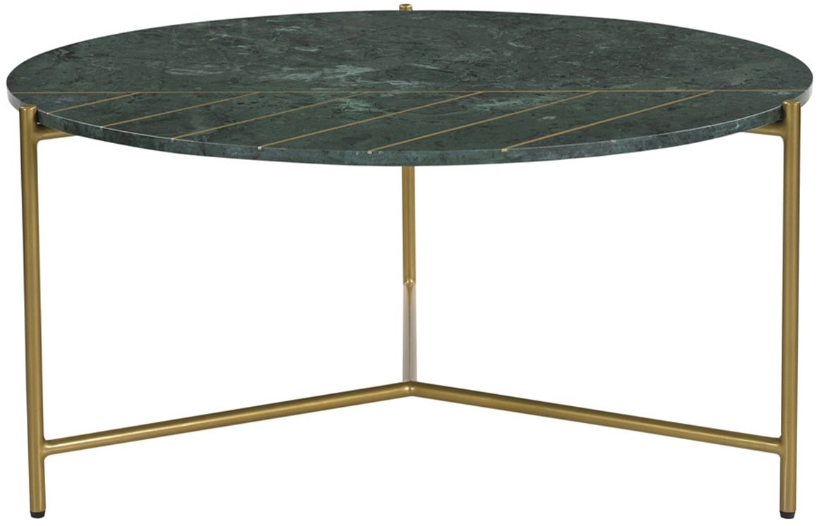 Table basse ronde design en marbre vert et laiton D90 cm SILLON