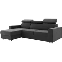 MEBLINI Schlafcouch mit Bettkasten - Ecksofa mit Schlaffunktion - Sofa mit Relaxfunktion und Kopfstützen - Couch L-Form - Eckcouch - Wohnlandschaft - Voss - 242x168x79cm Links - Dunkelgrau Samt
