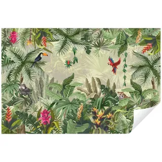 Wallarena Fototapete Dschungel Vögel Modern Pflanzen 3D Blumen Wohnzimmer Schlafzimmer, Glatt, botanisch, Tapete inklusive Kleister Vliestapete Motivtapete 3.68 m x 2.54 m