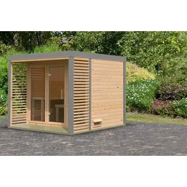 Karibu 38 mm Saunahaus Ares 3 Naturbelassen/Graualuminium ohne Ofen