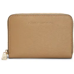 Geldbörse TOMMY HILFIGER "TH MODERN COMPACT ZA", Damen, hellbraun, Lederimitat, Strukturmuster, unifarben, Basic, Kleinlederwaren, Damen Geldbeutel, Portemonnaie mit Logo-Schriftzug