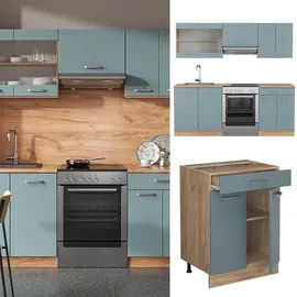 Vicco Küchenzeile R-Line 200 cm Blau-Grau Eiche